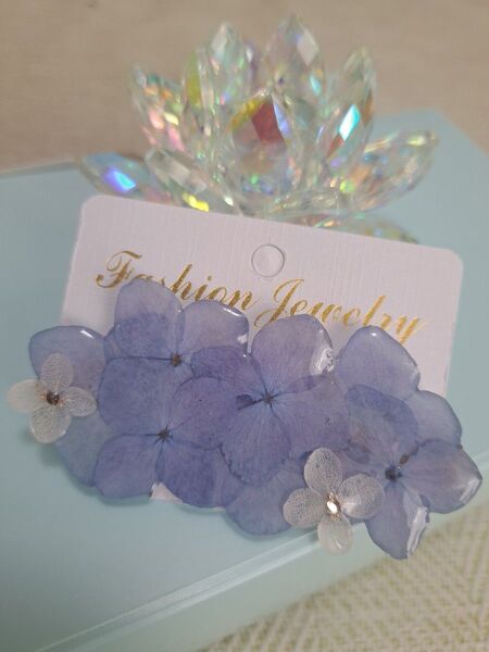 ハンドメイド 紫陽花ヘアクリップ あじさい 押し花 フラワー レジン