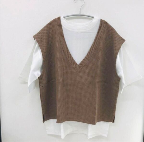 Tシャツ Vネックニットベストセット レディース トップス Y437