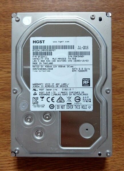 【ジャンク品】3TB 内蔵HDD HDN724030ALE640