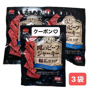 ビタワン君の俺のビーフジャーキー 幅広仕上げ 100g × 3袋 犬用おやつ ドッグフード & 水風船