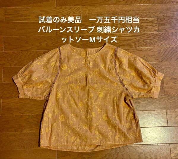 試着のみ美品 一万五千円相当バルーンスリーブ 刺繍シャツカットソーMサイズ