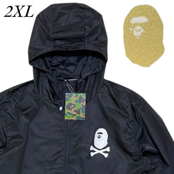 A BATHING APE アベイシングエイプ クロスボーン ライトフーディジャケット フルジップアップ 裏地メッシュ 2XL 黒