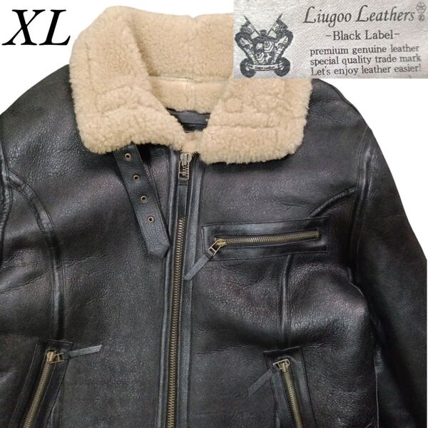 Liugoo Leathers リューグーレザーズ ムートン ラムレザー 羊革 B-3 B3 フライト レザージャケット XL 黒