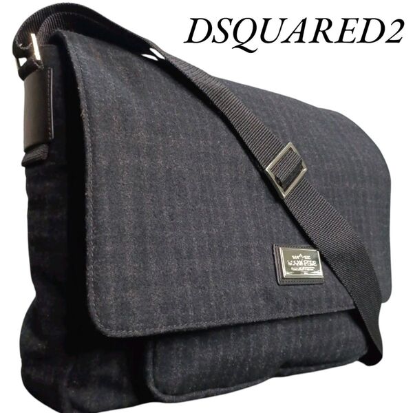 DSQUARED2 ディースクエアード チェック フラップ ロゴプレート ショルダーバッグ メッセンジャーバッグ メンズレディース