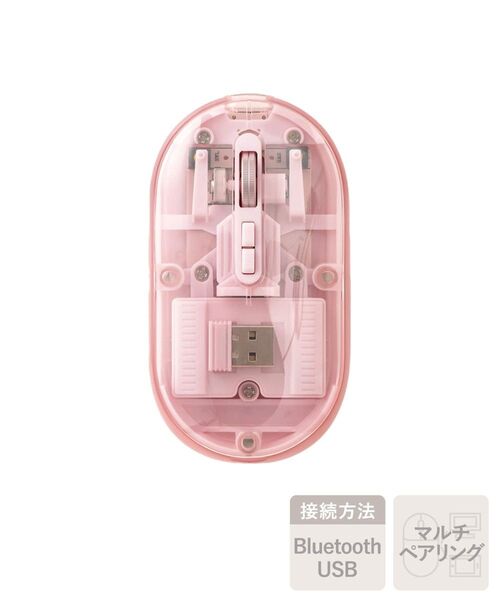 3コインクリアワイヤレスマウス ピンク USB C 3 way
