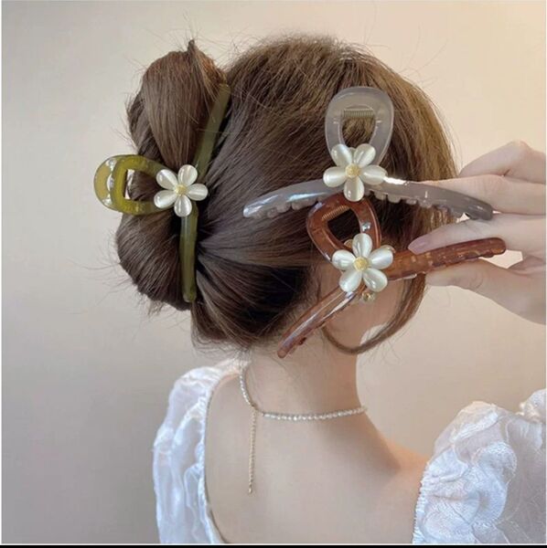 2個セット ヘアクリップ 髪飾り ヘアアクセサリー 髪留め お花付き おしゃれ 長さ約13cm