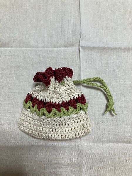 ハンドメイド 手編み チューリップ巾着 小物入れ かぎ針編み