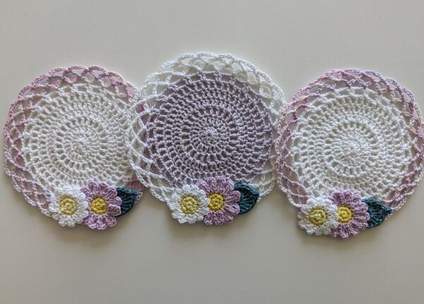 No.1128 ハンドメイド コットン ドイリー 3枚セット