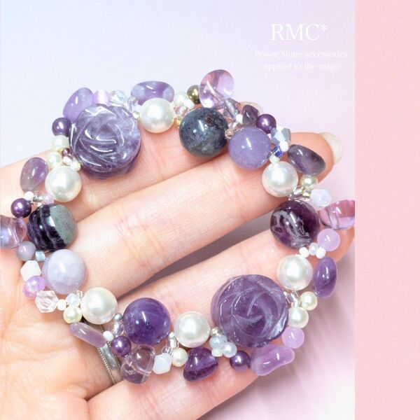 RMC*アメジスト薔薇天然石ブレスレット