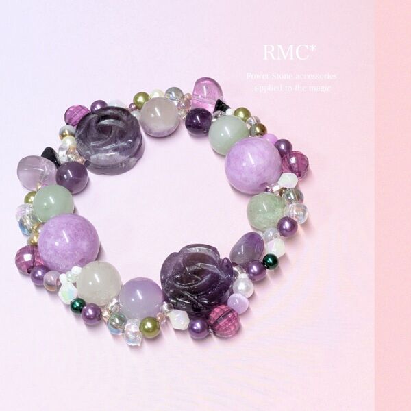 RMC*翡翠とアメジストの薔薇天然石ブレスレット
