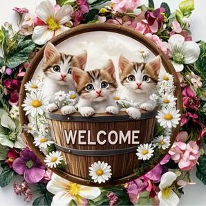 ねこ 猫 ウェルカムボード 木製リース ガーデニング 玄関プレート アンティーク 置物 かわいい 可愛い ネコ