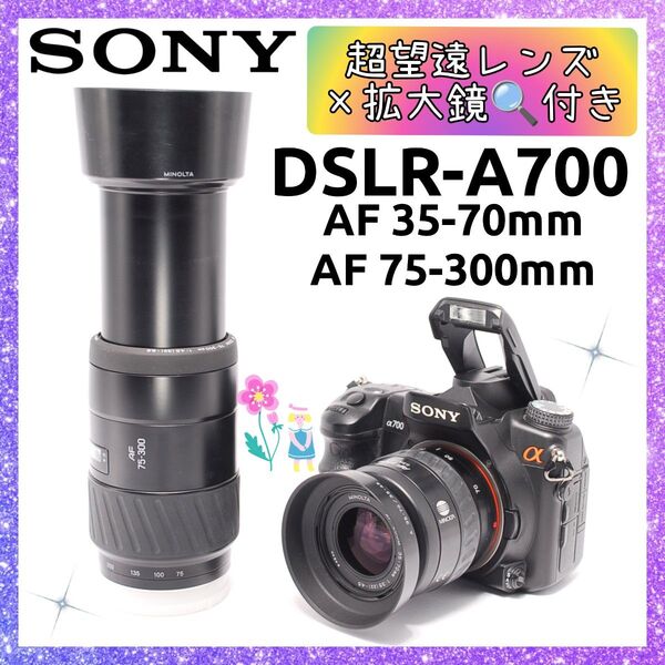 ★即購入1000円OFF★ ソニー SONY α700 × MINOLTA AF 75-300mm 超望遠レンズ + 拡大鏡付き