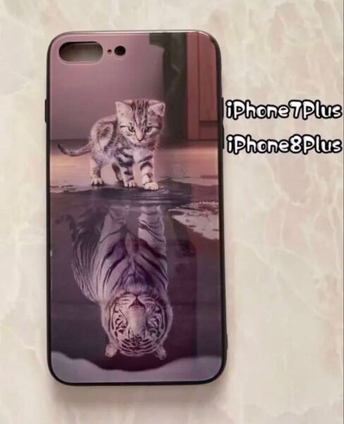 可愛い薄型背面9Hガラスケース iPhone7Plus/iPhone8Plus 虎猫