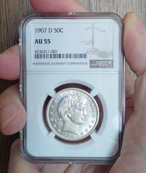 【鑑定品は国内入手困難】BARBER HALF DOLLAR 1907D NGC-AU55