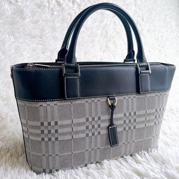 【Burberry バーバリー】トートバッグ ノバチェック キャンバス レザー ハンドバッグ グレー