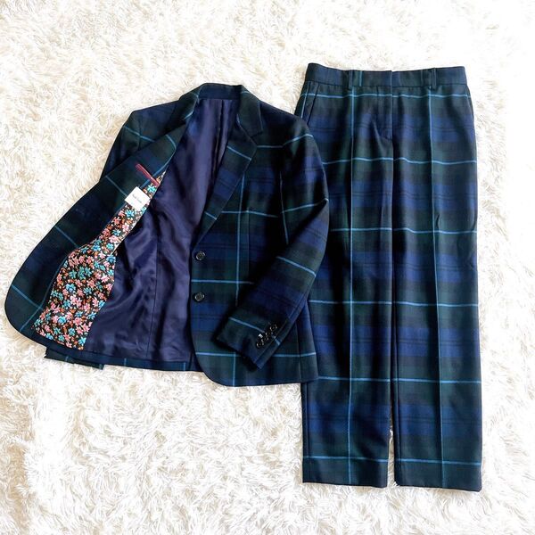 【Paul Smith ポールスミス】セットアップ パンツスーツ タータンチェック ジャケット パンツ L グリーン ネイビー