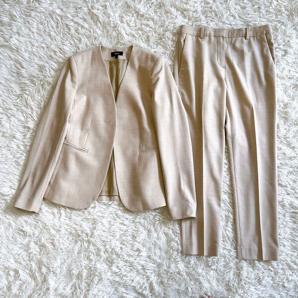 セオリー Theory 21AW LIGHT SAXONY2 スーツ セットアップ ノーカラー 00 パンツ XX0 ベージュ