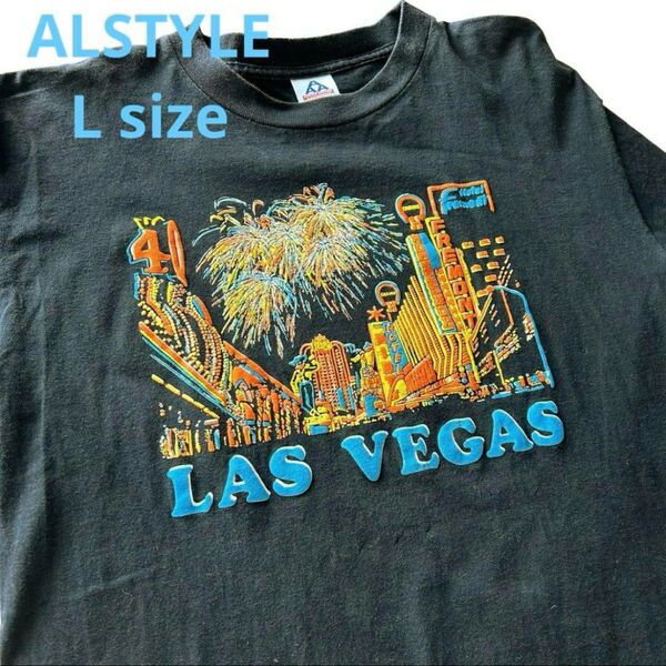 生産終了品【アルスタイル AAA】90’s 古着 ラスベガス Tシャツ Lsize ブラック アメカジ
