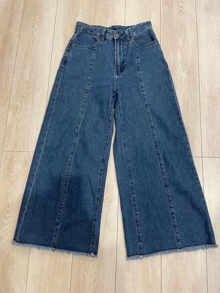 GU ワイドデニムパンツ フリンジデニム S ジーンズ
