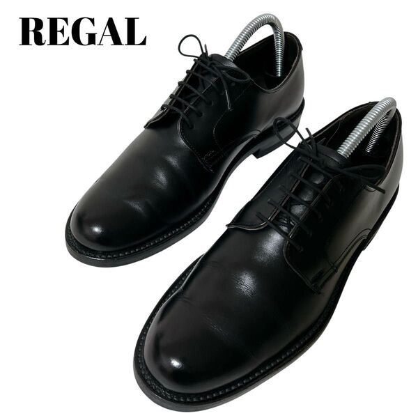 ★極美品 REGAL(24)ビジネスシューズ V081 プレーントゥ レザー 黒 ブラック リーガル
