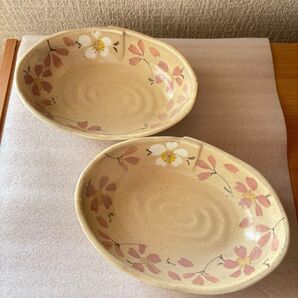 TO-EN 和食器 鉢 深皿 食器 楕円形 陶器 焼き物 花柄