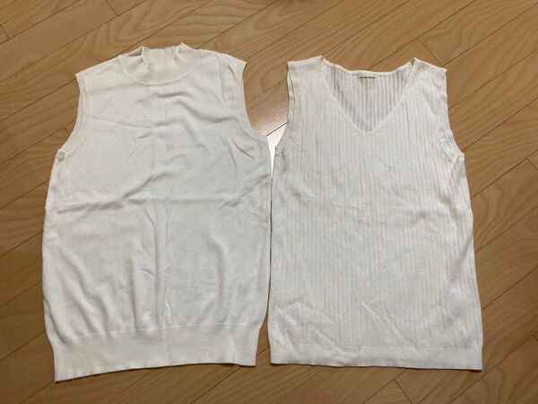 GU ノースリーブ ニット ジーユー 白 ホワイト M ハイネック Vネック 2枚セット