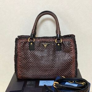 プラダ PRADA BN2114 マドラス バッグ 2WAY トートバッグ ショルダー イントレチャート 編み込み レザー
