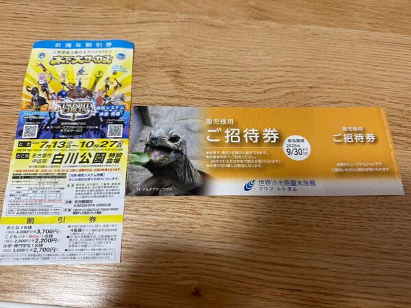サーカス割引券 水族館割引券 割引券 ご招待券
