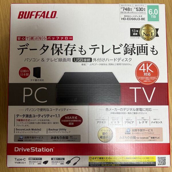 6TB BUFFALO バッファロー HD-EDS6U3-BE HDD 外付けハードディスク ハードディスクドライブ