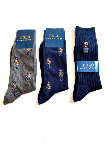 ポロラルフローレン 紳士 靴下 メンズ 25-27センチ 3足セット ポロベアー ソックス ネイビー グレー POLO RALPH