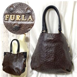 希少【FURLA】入手困難!オーストリッチ 美品 2way トートハンドバッグ