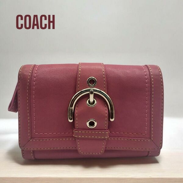 COACH バックルデザイン レザー長財布 ピンク6415122900