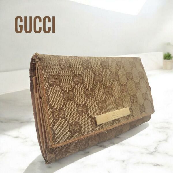 GUCCIヴィンテージ GGキャンバス 長財布 がま口389393300