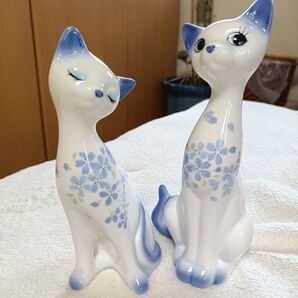猫の置物 2体セット 陶器製