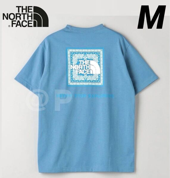 新品 ノースフェイス Tシャツ バンダナスクエアロゴティー 青 ブルー系 M