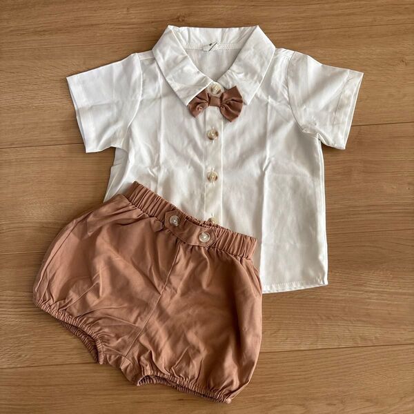 ベビー服 男の子 フォーマル 半袖シャツ ショートパンツ 上下セット 80サイズ