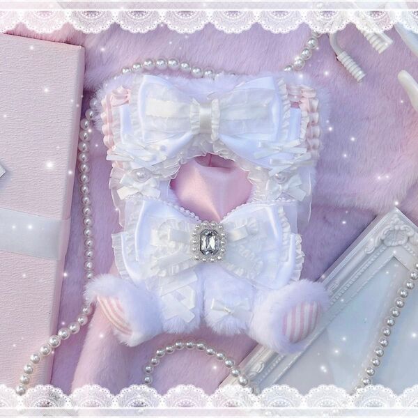 13cm おすわり ぬい服 着ぐるみ 裏地付き ねこ耳 白 ピンク 11