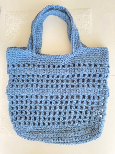 No.373 ニットバッグ トートバッグ かぎ針編み 変わり方眼編み レトロ ハンドメイド 手編み