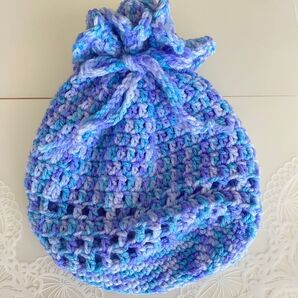 No.375 ニットポーチ 巾着ポーチ ハンドメイド 手編み オリジナルデザイン レトロ 可愛い