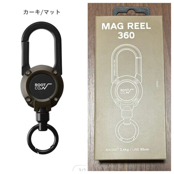 ROOT CO. GRAVITY MAGREEL 360 マグネット カラビナ リール カラー:カーキ