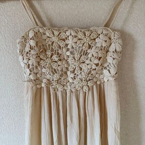 バイバイ ロング キャミワンピース 刺繍 レース パール ティアード フェミニン