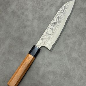 佐治作 包丁 三徳 VG10 黒染めダマスカス 165mm 延寿八角柄 越前打刃物