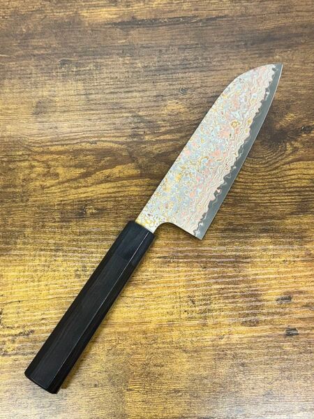 佐治作 包丁 三徳 VG10有色 ダマスカス 165mm 黒檀柄 越前打刃物
