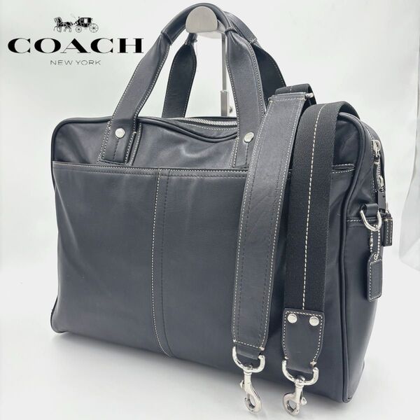 COACH コーチ70094 2way レザー ブリーフケース ビジネスバッグ ショルダーバッグ 2層 本革 A4 ブラック