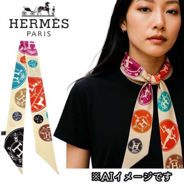 エルメス HERMES ツイリー シルクスカーフ EX-Libris エクスリブリスの紙吹雪 マルチカラー 箱付き