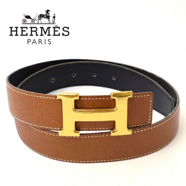 HERMES エルメス コンスタンス リバーシブル レザー ベルト Hバックル ゴールド金具 ブラック ブラウン