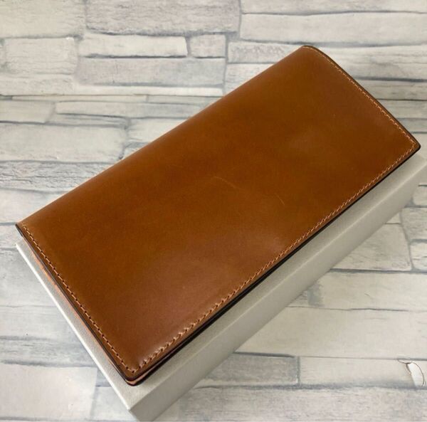 【未使用品】 ROCADO社製 ロカド シェルコードバン 二つ折り 長財布 ロングウォレット 財布 馬革 ライトブラウン 送料無料
