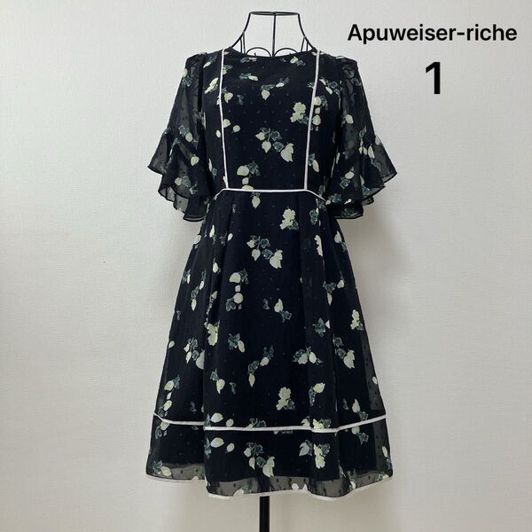 Apuweiser-riche アプワイザーリッシェ レディース 半袖ワンピース 花柄 黒 ブラック