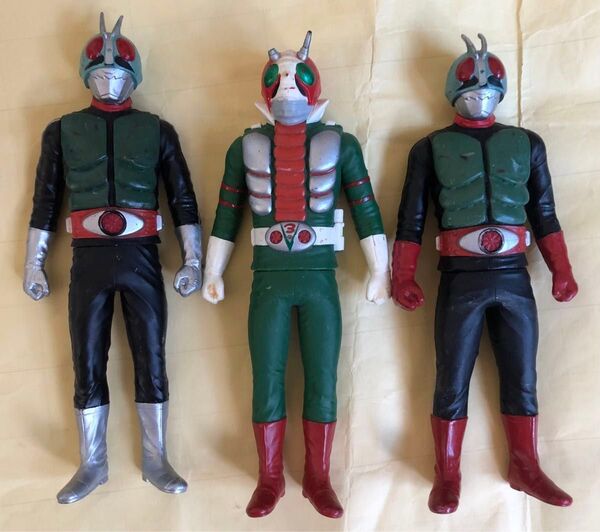 仮面ライダー ソフビ フィギュア 玩具 スタンダード 1号・2号・V3 3種 まとめて セット バンダイ 2003〜04年頃