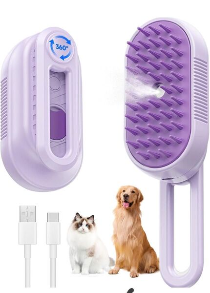 猫 ブラシ スチーム 蒸し猫ブラシ ミスト機能 5in1 猫犬兼用ブラシ 抜け毛取り 毛玉ケア ブラッシング スリッカー シリコン